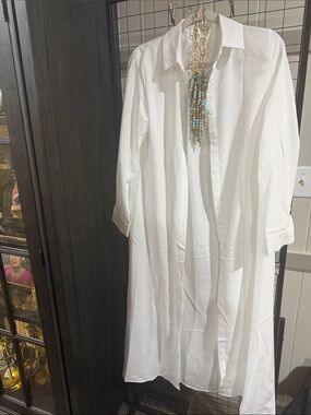 Women's White Longline Button-Front Blazer Shirt